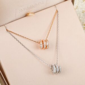 Bvlgari Serpenti Viper Double Coil Full Diamond Snake Necklace with Geometric Design